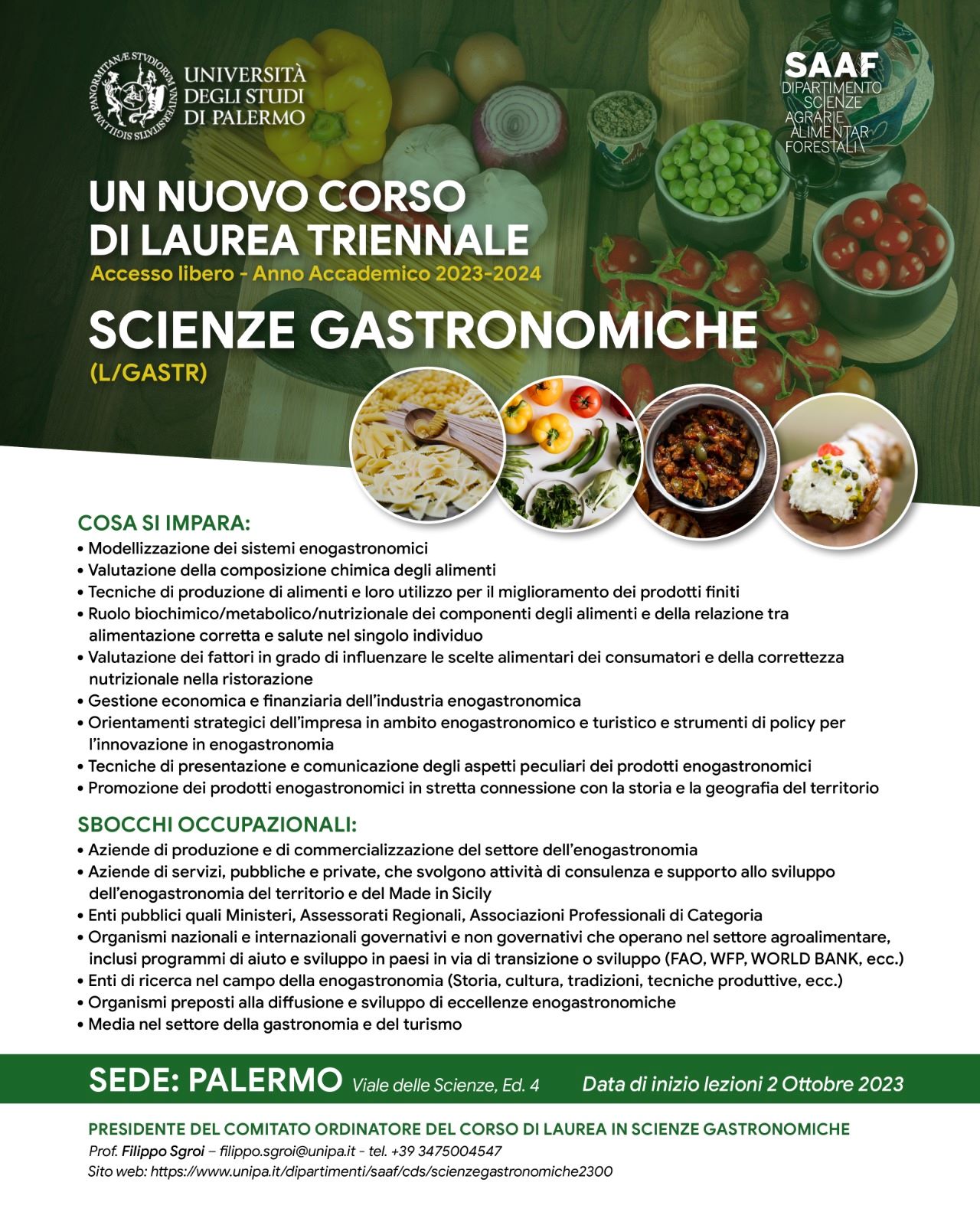 Corso di laurea Scienze Gastronomiche-Locandina presentazione 2023-2024
