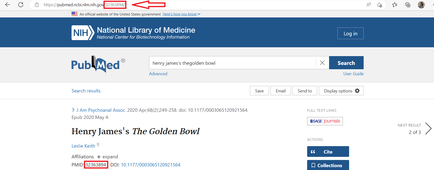 Schermata recupero codice Pubmed