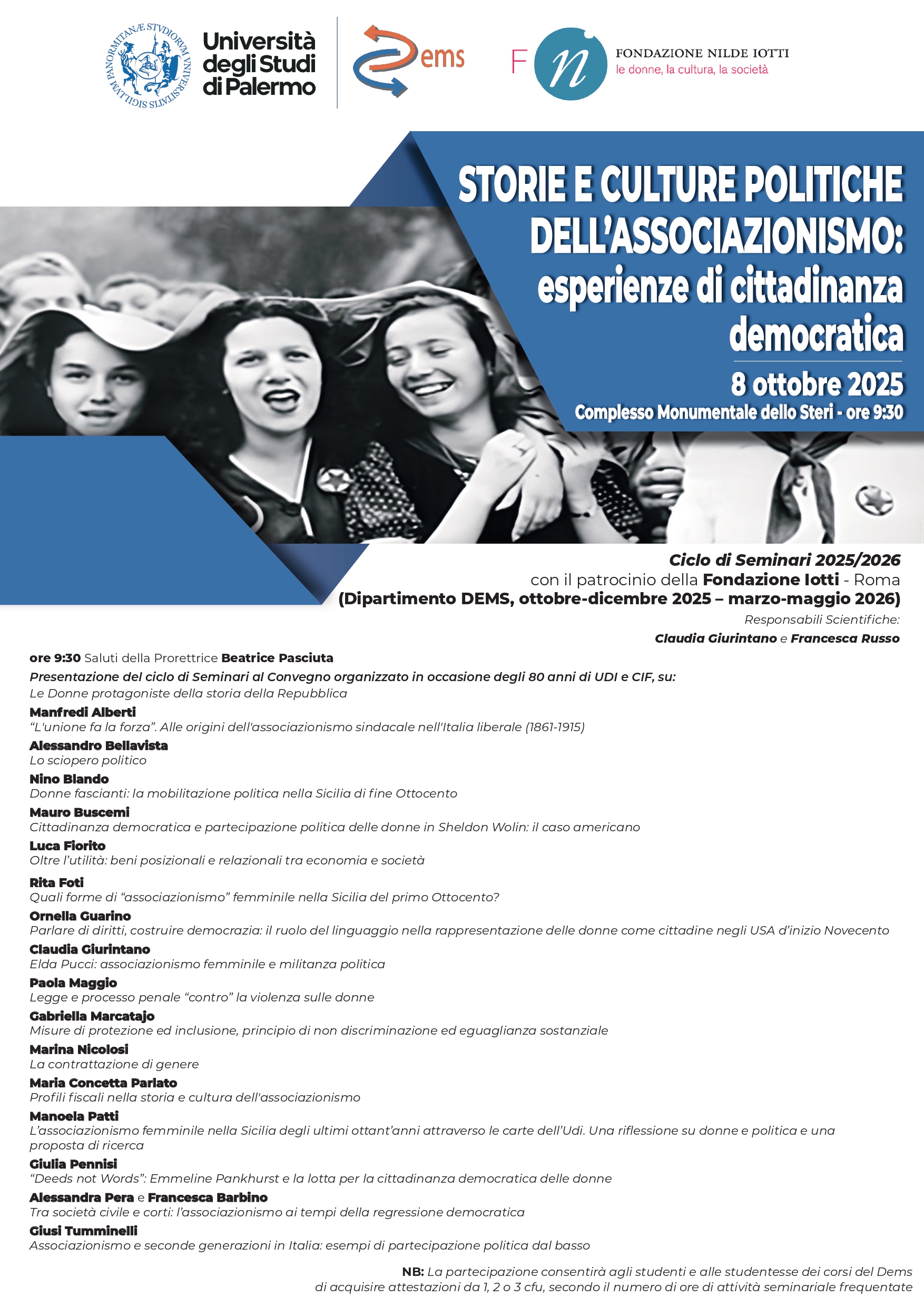 Locandina ciclo di seminari Storie e culture politiche dell&rsquo;associazionismo