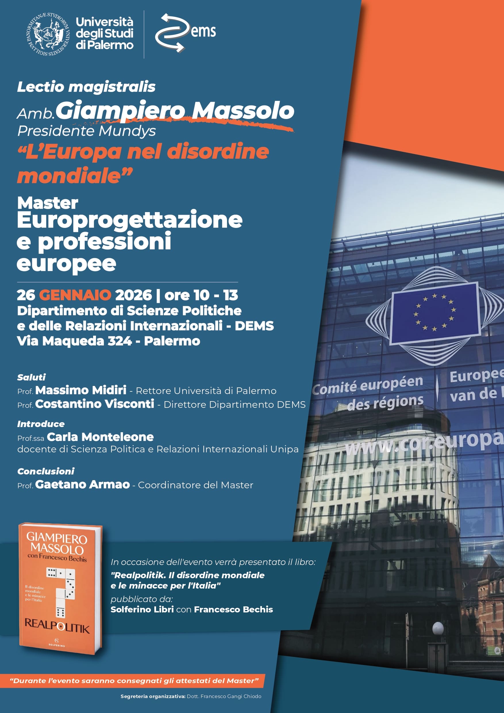 Locandina - Lectio magistralis Amb. Giampiero Massolo - L&rsquo;Europa nel disordine mondiale