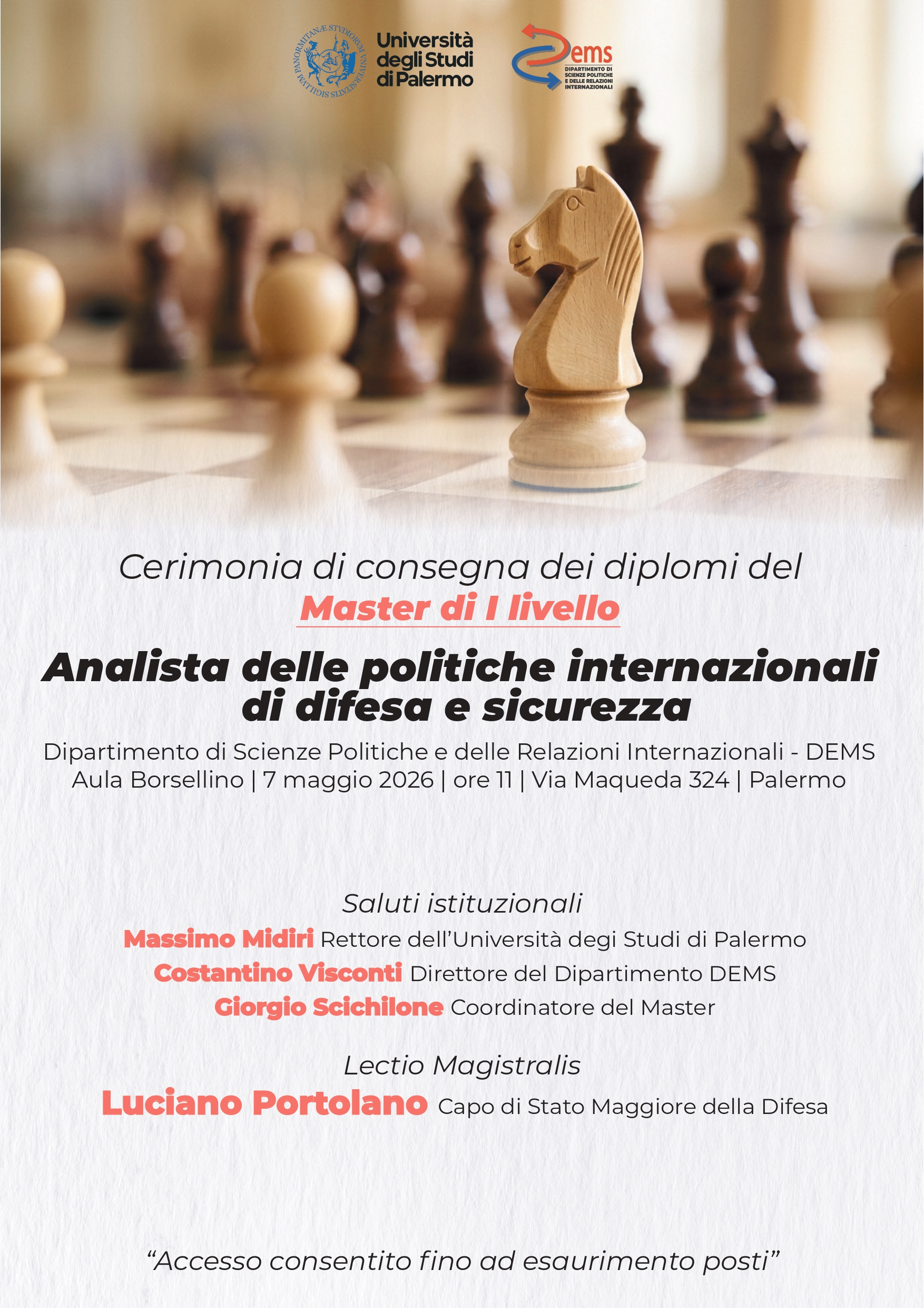 Locandina cerimonia di consegna dei diplomi del Master Analista delle politiche internazionali di difesa e sicurezza