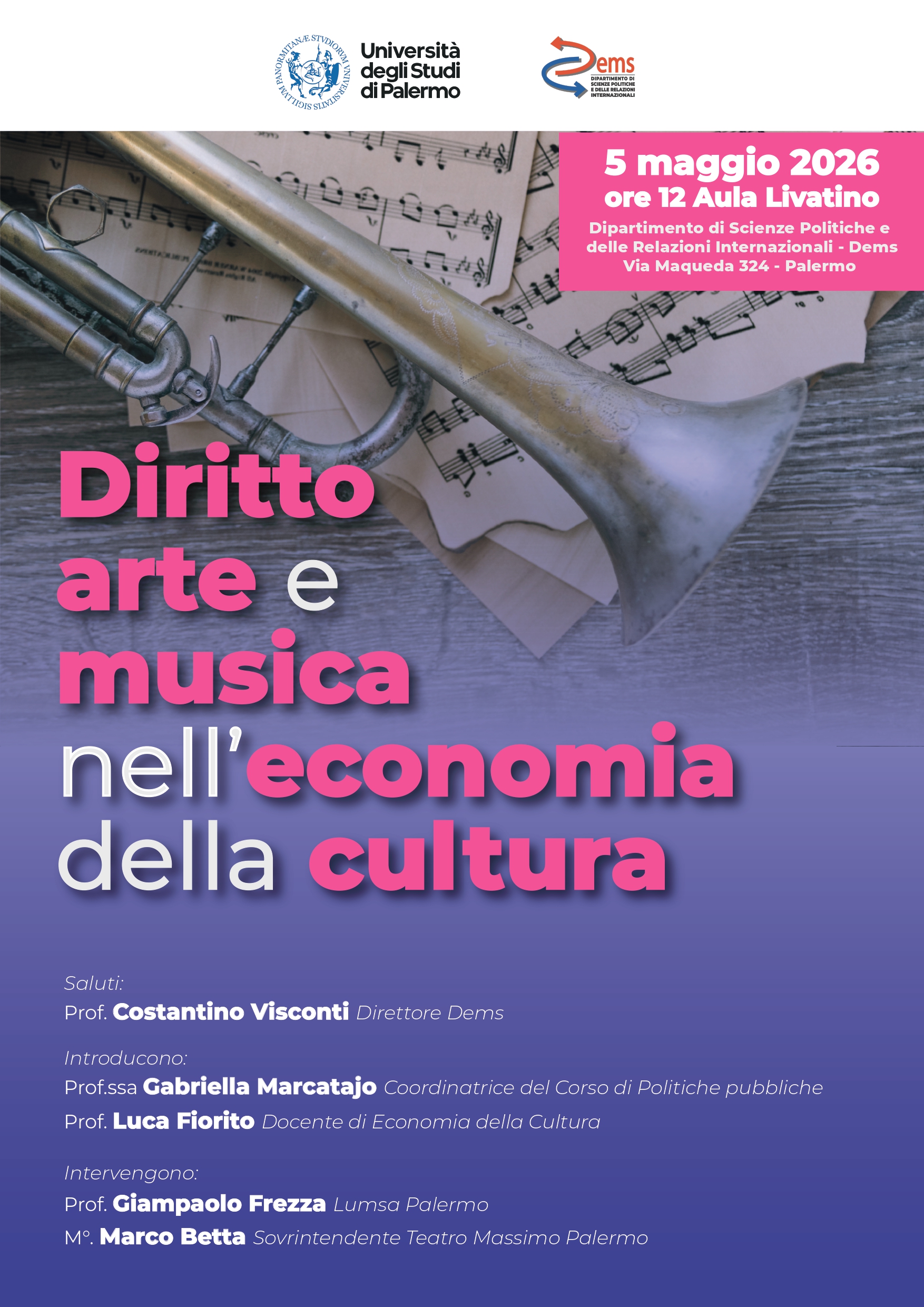 Locandina Diritto arte e musica nell'economia della cultura