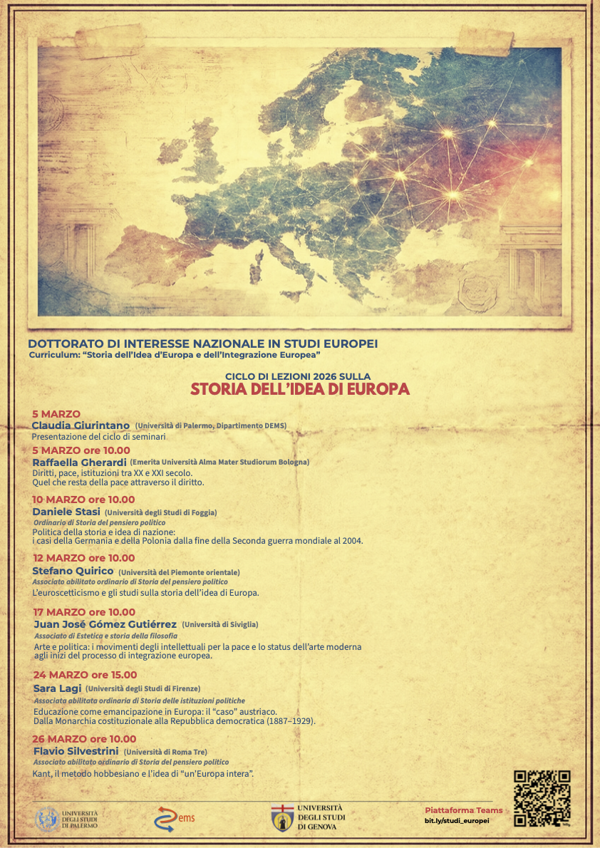 Locandina - Ciclo di lezioni 2026 sulla Storia dell&rsquo;Idea di Europa