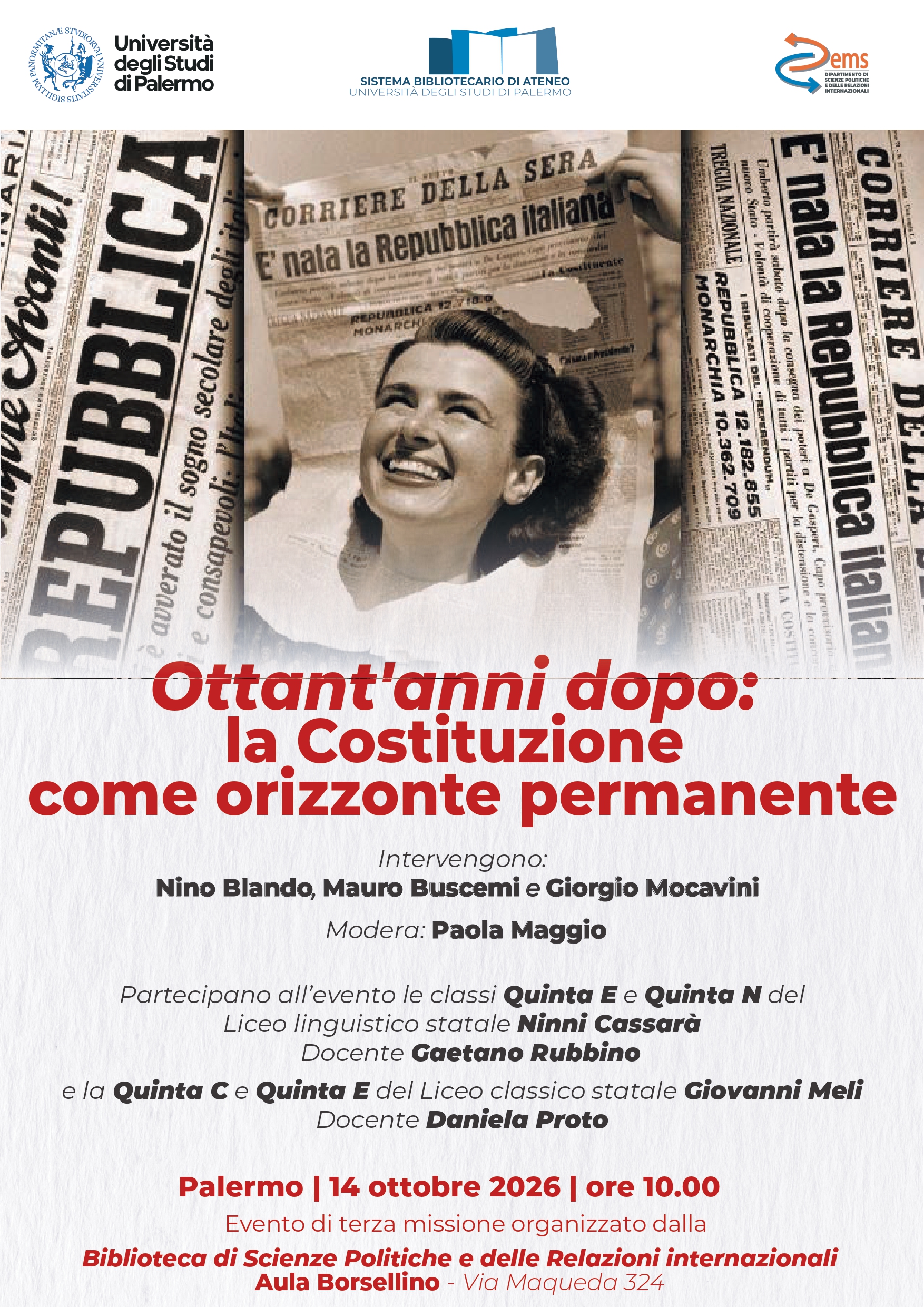 Locandina Ottant'anni dopo: la Costituzione come orizzonte permanente