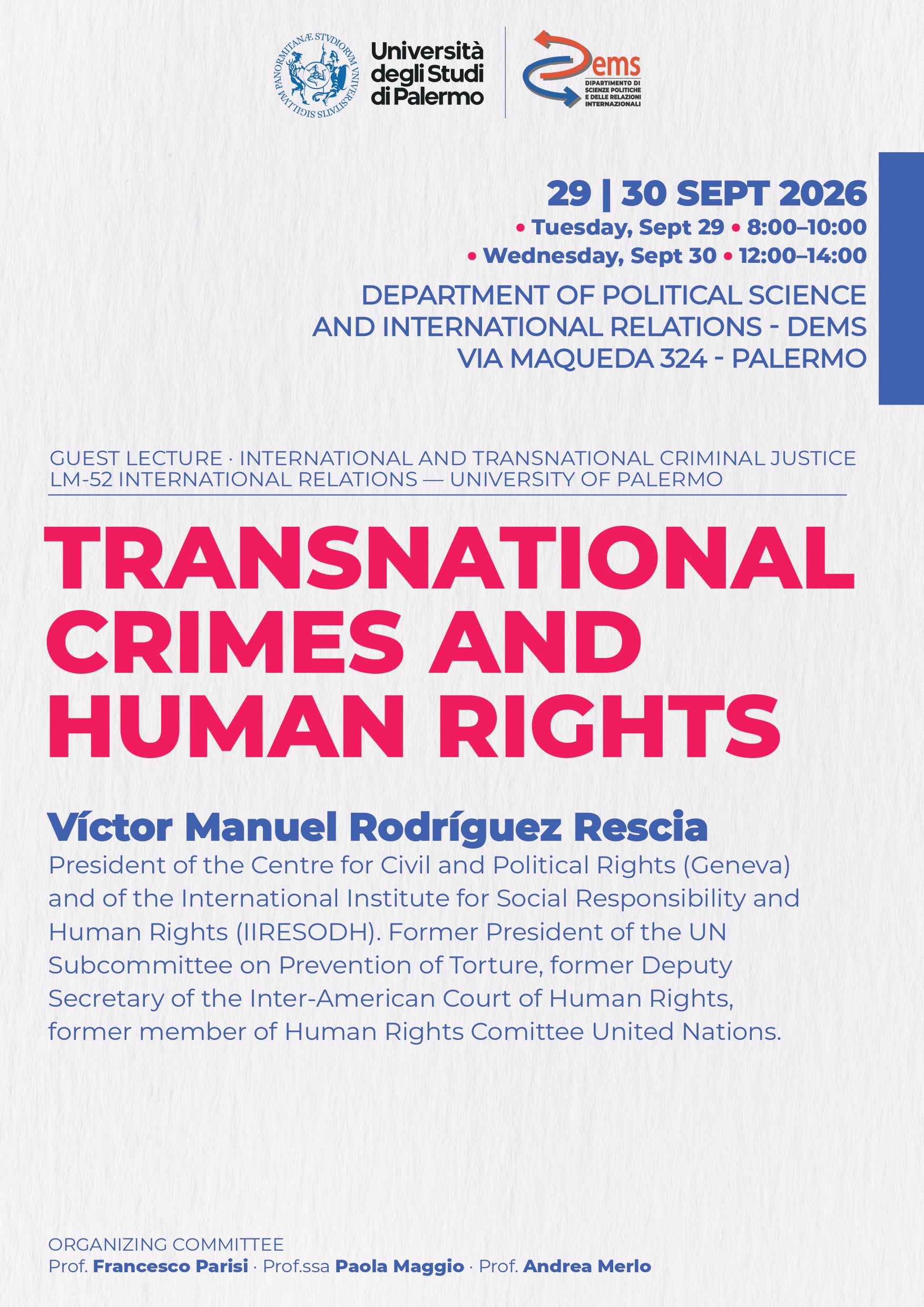 Locandina Transnational Crimes and Human Rights