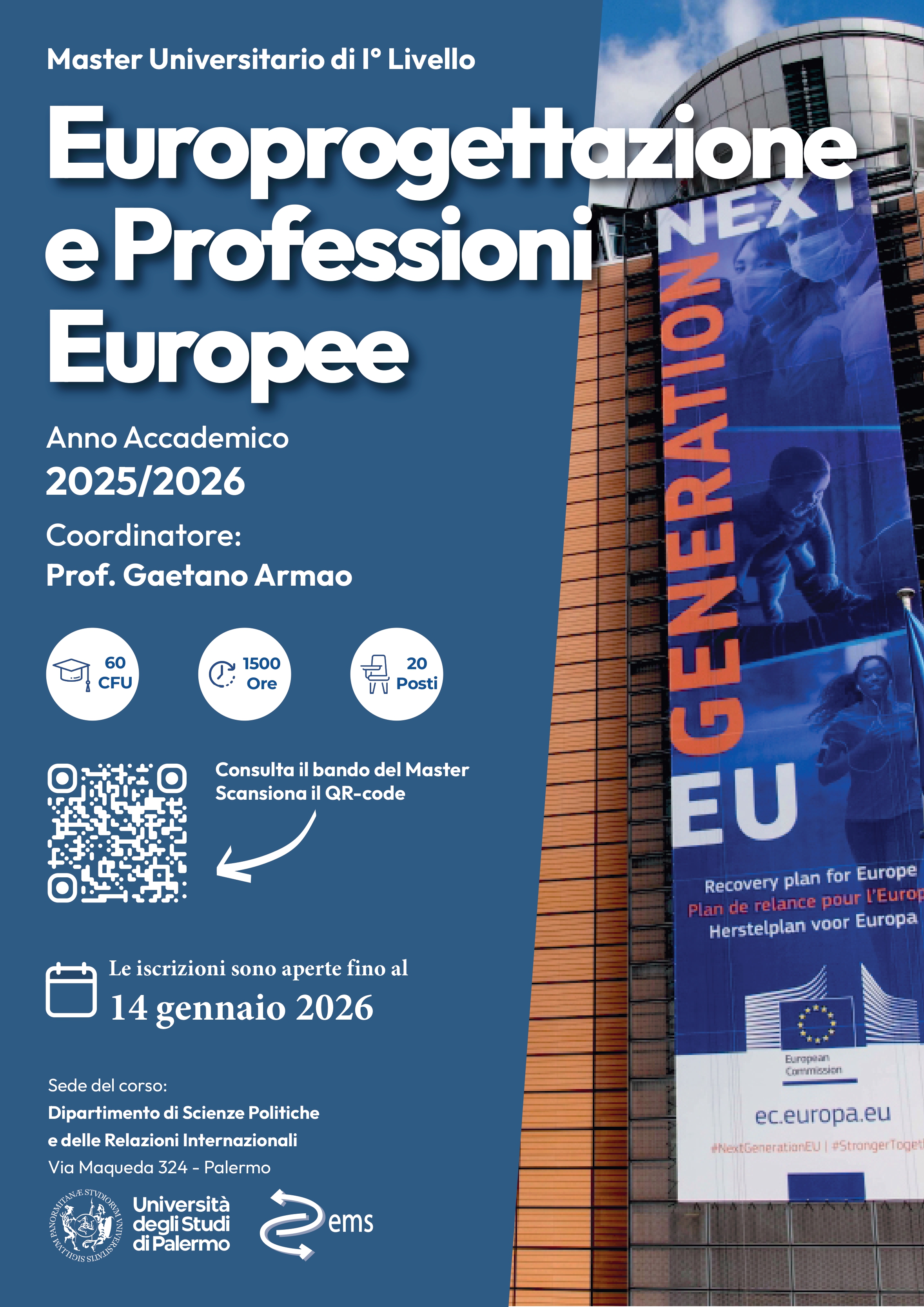 Locandina Master Europrogettazione e Professioni Europee - Proroga iscrizioni