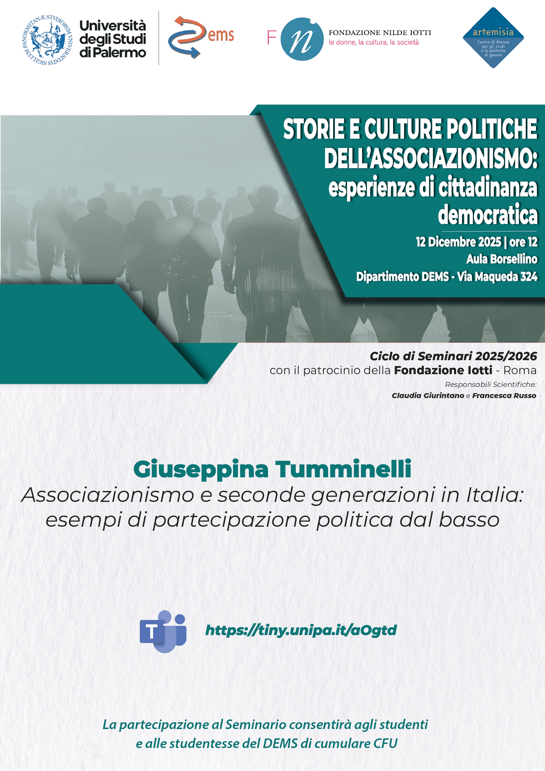 Locandina seminario 12 dicembre 2025 - Giuseppina Tumminelli