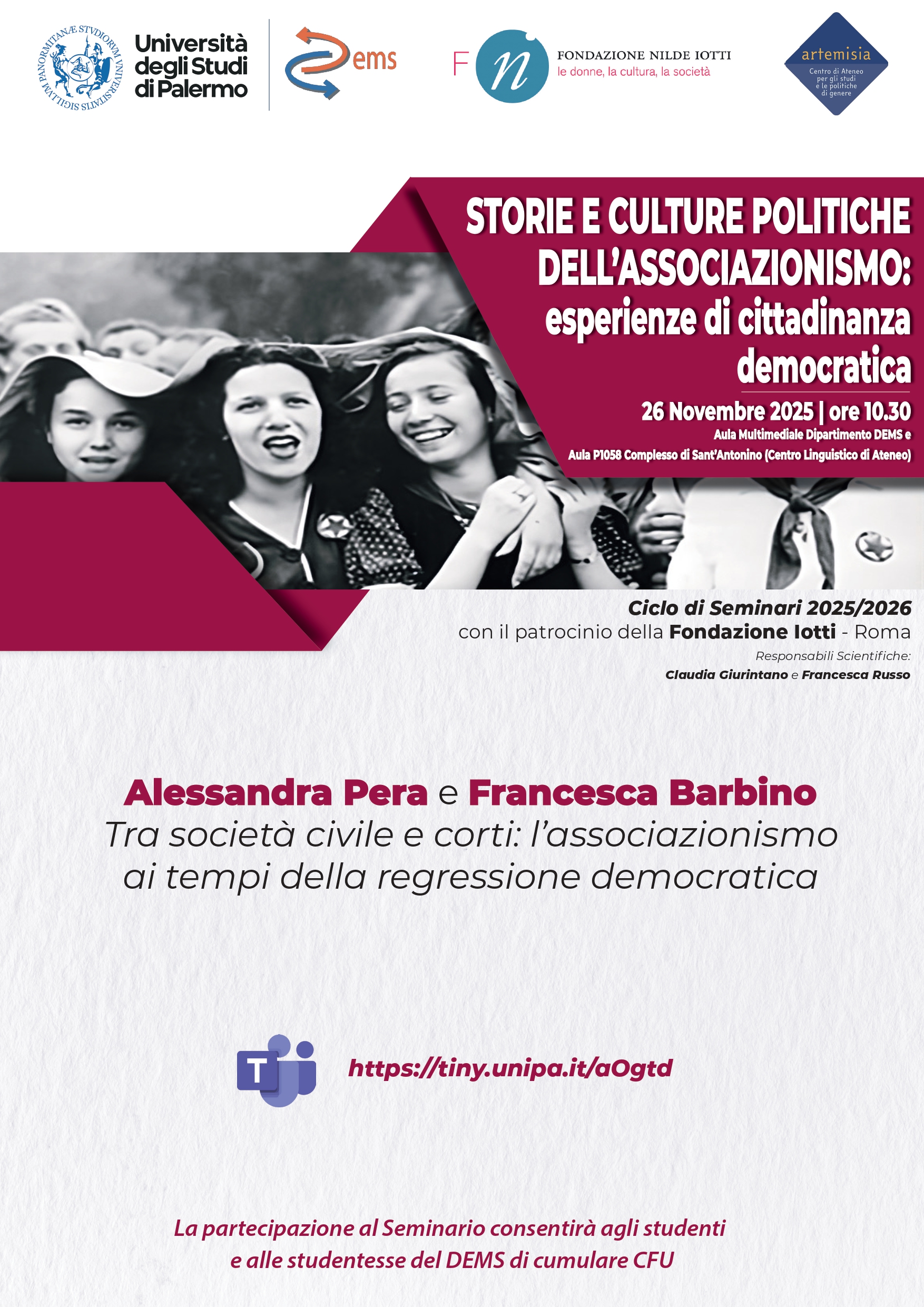 Locandina seminario Tra società civile e corti: l’associazionismo ai tempi della regressione democratica