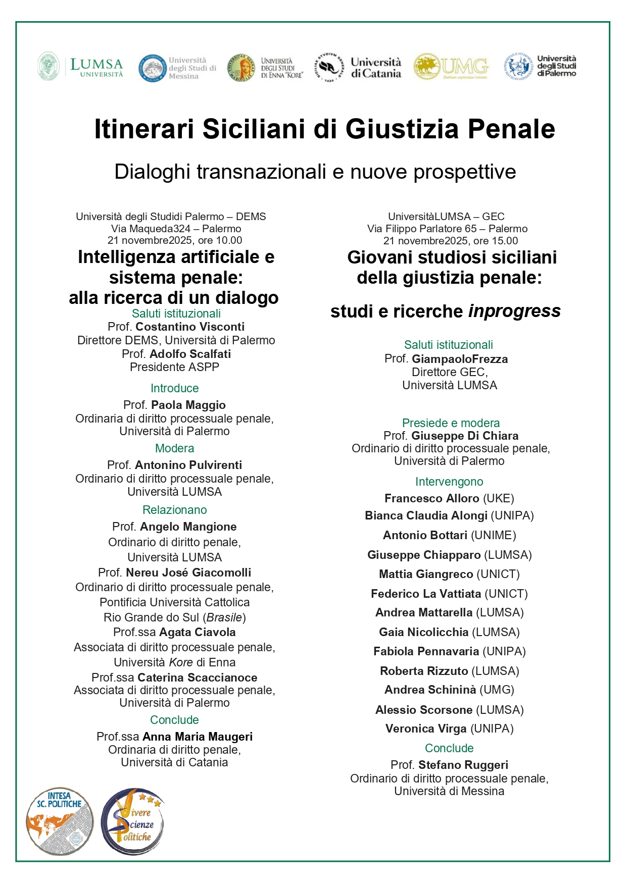 Locandina Itinerari Siciliani di Giustizia Penale