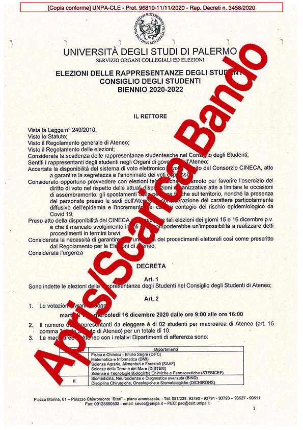 DR 3458-2020 - Bando Elezioni Studenti CdS 2020-2022 prot.-1