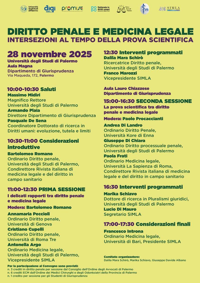 diritto penale e medcina legale 28 novembre 2025
