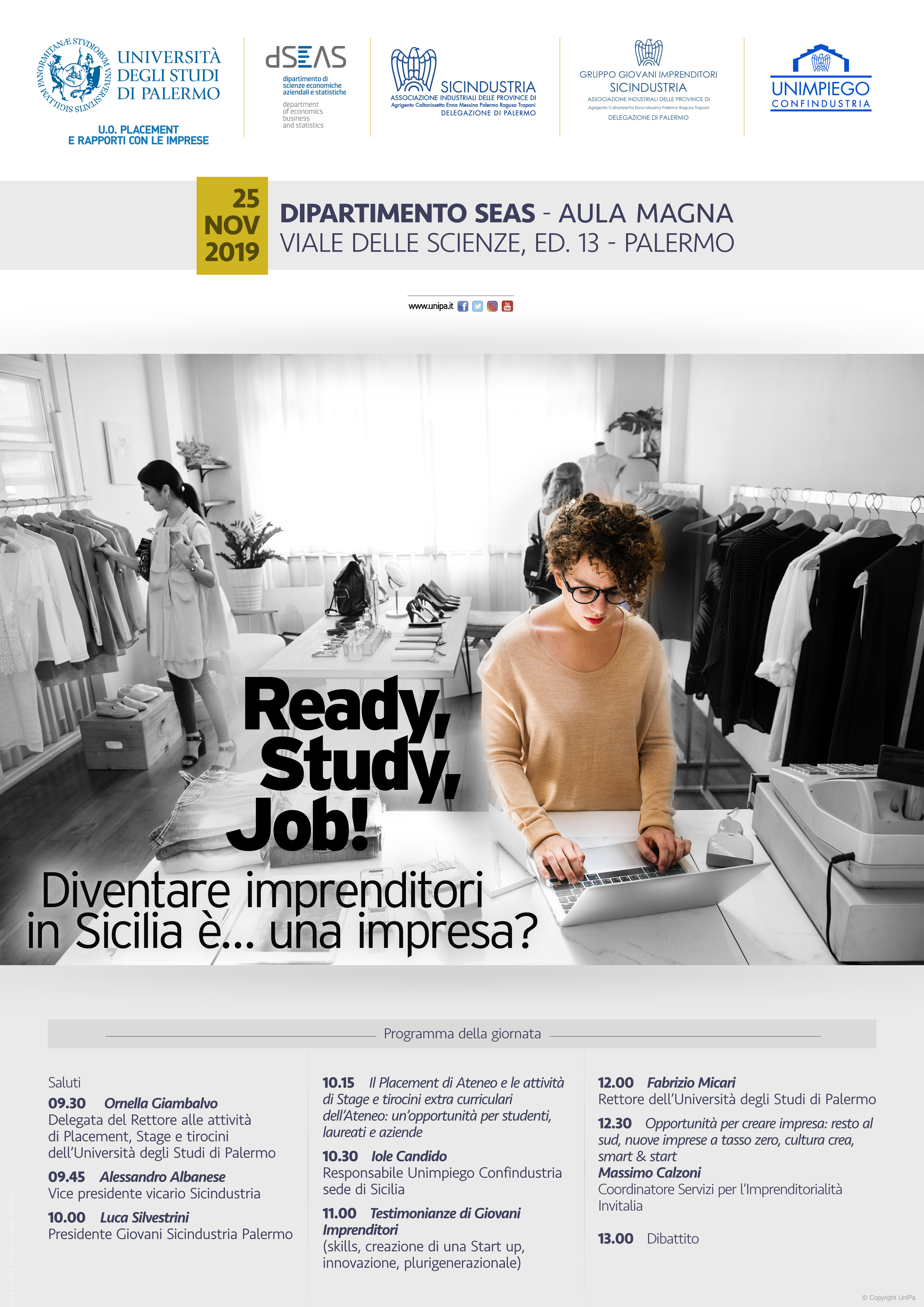 Ready, Study, Job - Creare impresa in Sicilia - UniPa 25 novembre 2019