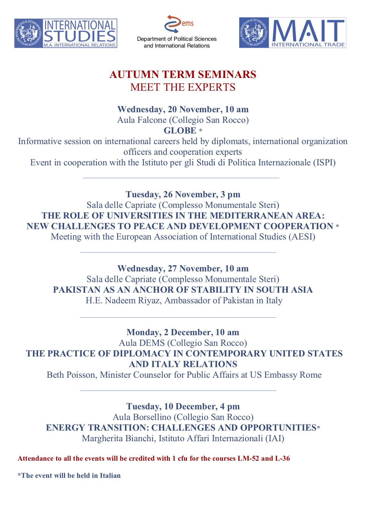 Autumn Term Seminars