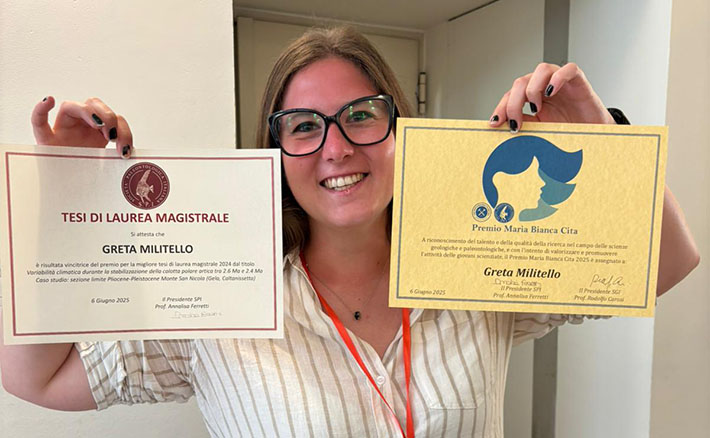La dott.ssa Greta Militello premiata dalla Società Paleontologica Italiana e dalla Società Geologica Italiana